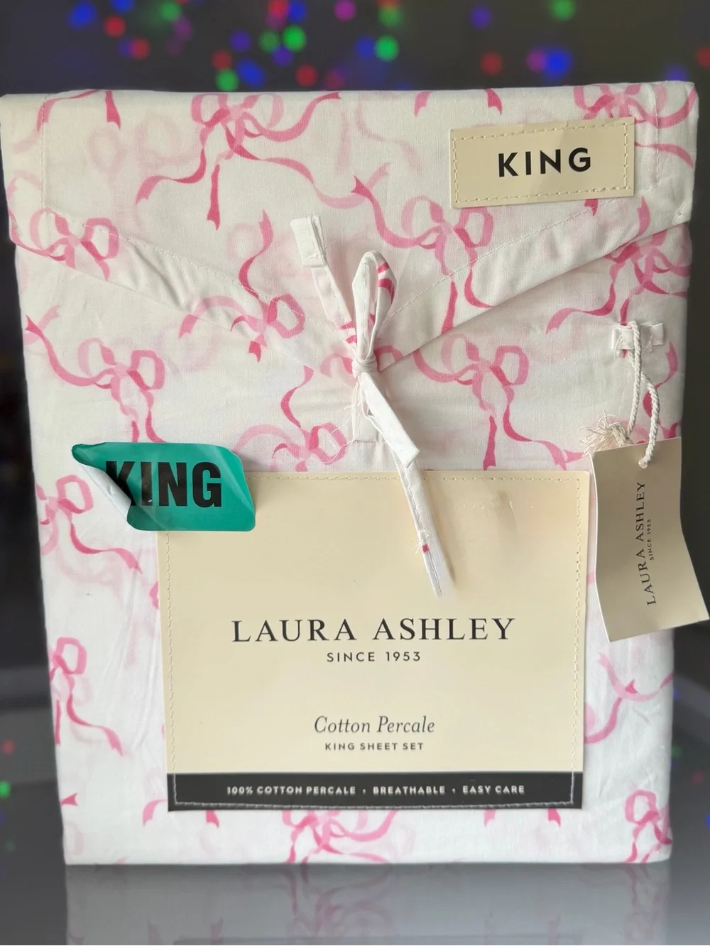 Laura Ashley pink trailing bows ribbon king sheet coquette shabby chic cottage